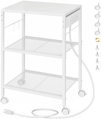 HOOBRO Industrial Printer Stand - 3-Tier Rolling Cart with Power Outlets & USB Ports - Mobile Home Office Printer Table