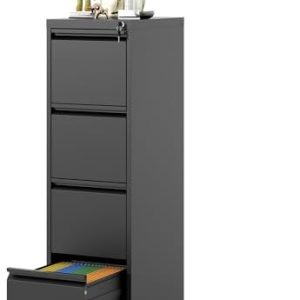 Premium 4 Drawer Vertical File Cabinet with Lock - Metal Steel Storage for Home Office - Fits Letter/Legal Size Files -