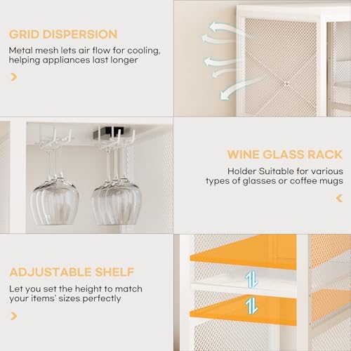 Homieasy Mini Fridge Bar Cabinet with Power Outlet – Coffee Bar Stand with Microwave Shelf & Wine Rack for Kitchen, Dorm