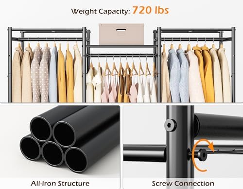 HOMIDEC Wardrobe Closet, 4 Hanging Spaces Portable Clothes Rack for Bedroom & Cloakroom, Free Standing Organizer with Du