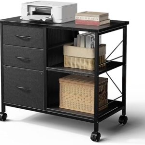 DUMOS 3-Tier Mobile File Cabinet - Rustic Black - Stylish Office Storage Solution for Home Office - Heavy-Duty Design Su