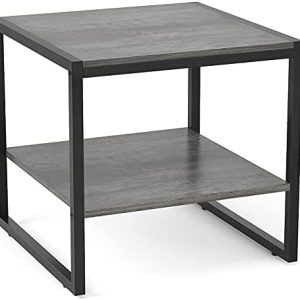 Homieasy 20 Inch Square End Table - Industrial Wood Side Table with 2-Tier Storage Shelves for Living Room - Mini Fridge