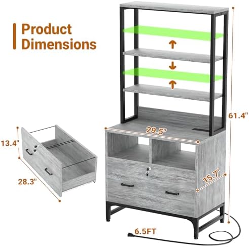 Homieasy File Cabinet with Charging Station for Office - Vertical Filing Cabinet with Lock, Large Drawer & Storage Shelv
