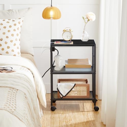 HOOBRO Industrial Printer Stand - 3-Tier Rolling Cart with Power Outlets & USB Ports - Mobile Home Office Printer Table