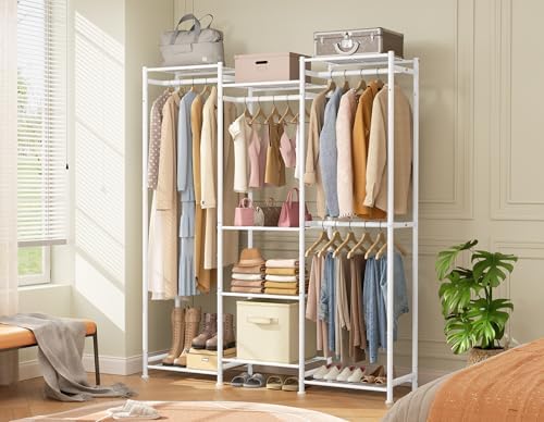 HOMIDEC Wardrobe Closet, 4 Hanging Spaces Portable Clothes Rack for Bedroom & Cloakroom, Free Standing Organizer with Du