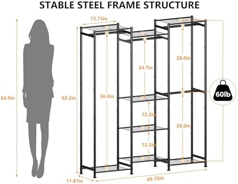 HOMIDEC Wardrobe Closet, 4 Hanging Spaces Portable Clothes Rack for Bedroom & Cloakroom, Free Standing Organizer with Du