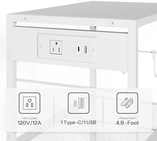 HOOBRO Industrial Printer Stand - 3-Tier Rolling Cart with Power Outlets & USB Ports - Mobile Home Office Printer Table