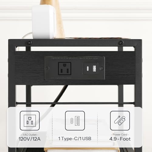 HOOBRO Industrial Printer Stand - 3-Tier Rolling Cart with Power Outlets & USB Ports - Mobile Home Office Printer Table