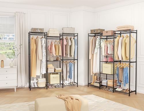 HOMIDEC Wardrobe Closet, 4 Hanging Spaces Portable Clothes Rack for Bedroom & Cloakroom, Free Standing Organizer with Du