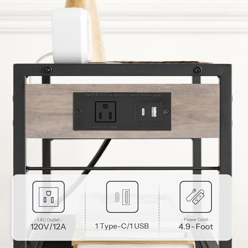 HOOBRO Industrial Printer Stand - 3-Tier Rolling Cart with Power Outlets & USB Ports - Mobile Home Office Printer Table