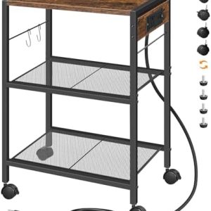 HOOBRO Industrial Printer Stand - 3-Tier Rolling Cart with Power Outlets & USB Ports - Mobile Home Office Printer Table