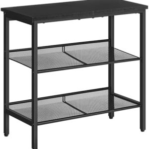 HOOBRO 3-Tier Black Side Table | Adjustable Shelves for Small Spaces | Sturdy Metal Design for Living Room & Bedroom | E