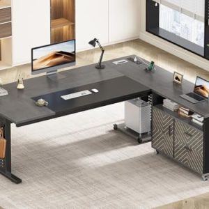 SEDETA 71" Executive Office Desk with L Shaped Design, Large Workstation for Home Office, Features Rolling File Cabinet