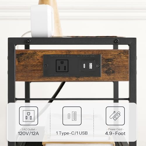 HOOBRO Industrial Printer Stand - 3-Tier Rolling Cart with Power Outlets & USB Ports - Mobile Home Office Printer Table