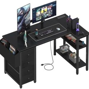 Lufeiya L Shaped Gaming Desk - 47 Inch Corner Computer Desk with Drawers & Storage Shelves for Home Office & Bedroom - T