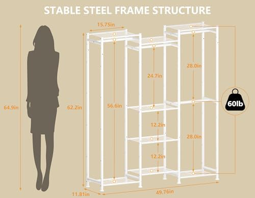 HOMIDEC Wardrobe Closet, 4 Hanging Spaces Portable Clothes Rack for Bedroom & Cloakroom, Free Standing Organizer with Du