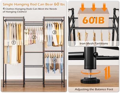 HOMIDEC Wardrobe Closet, 4 Hanging Spaces Portable Clothes Rack for Bedroom & Cloakroom, Free Standing Organizer with Du