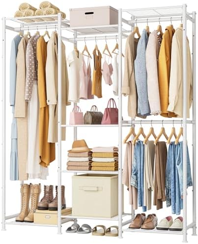 HOMIDEC Wardrobe Closet, 4 Hanging Spaces Portable Clothes Rack for Bedroom & Cloakroom, Free Standing Organizer with Du