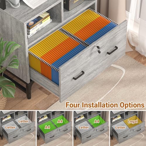 Homieasy File Cabinet with Charging Station for Office - Vertical Filing Cabinet with Lock, Large Drawer & Storage Shelv