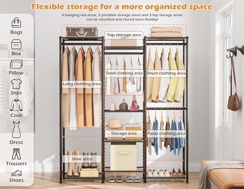 HOMIDEC Wardrobe Closet, 4 Hanging Spaces Portable Clothes Rack for Bedroom & Cloakroom, Free Standing Organizer with Du