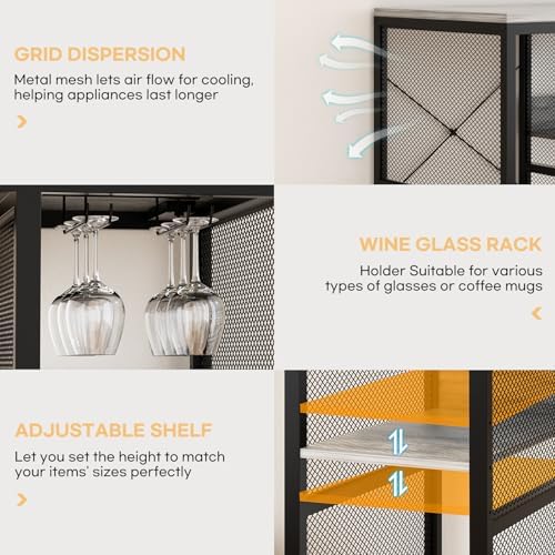 Homieasy Mini Fridge Bar Cabinet with Power Outlet – Coffee Bar Stand with Microwave Shelf & Wine Rack for Kitchen, Dorm