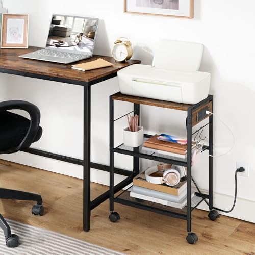 HOOBRO Industrial Printer Stand - 3-Tier Rolling Cart with Power Outlets & USB Ports - Mobile Home Office Printer Table