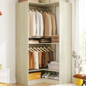 Homieasy Corner Closet System - Modular Wardrobe Organizer with Upper & Lower Hanging Areas, Shoe Shelf, Easy Assembly,