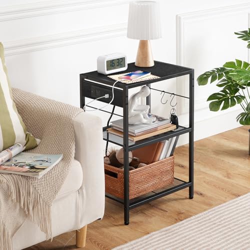 HOOBRO Industrial Printer Stand - 3-Tier Rolling Cart with Power Outlets & USB Ports - Mobile Home Office Printer Table