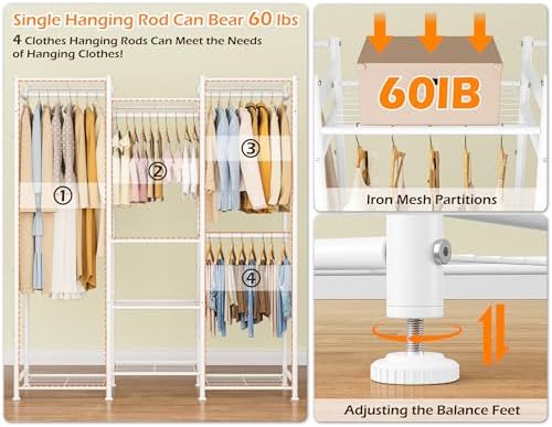 HOMIDEC Wardrobe Closet, 4 Hanging Spaces Portable Clothes Rack for Bedroom & Cloakroom, Free Standing Organizer with Du