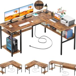 Unikito L Shaped Computer Desk with USB Charging Port, Sturdy Reversible Corner Desk for Home Office, Modern Design with