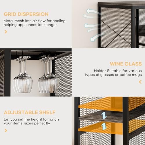 Homieasy Mini Fridge Bar Cabinet with Power Outlet – Coffee Bar Stand with Microwave Shelf & Wine Rack for Kitchen, Dorm