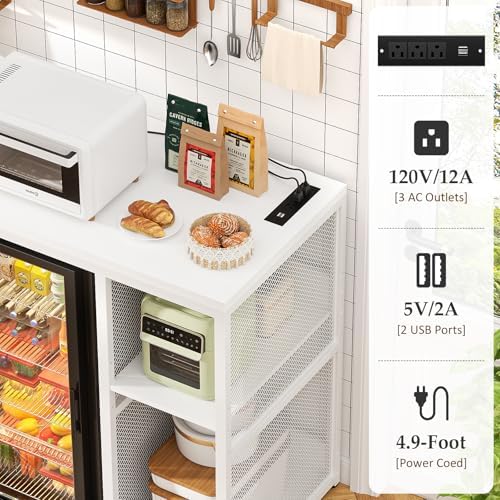 Homieasy Mini Fridge Bar Cabinet with Power Outlet – Coffee Bar Stand with Microwave Shelf & Wine Rack for Kitchen, Dorm