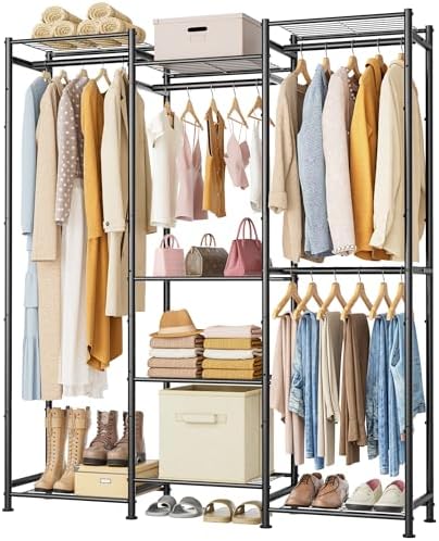 HOMIDEC Wardrobe Closet, 4 Hanging Spaces Portable Clothes Rack for Bedroom & Cloakroom, Free Standing Organizer with Du