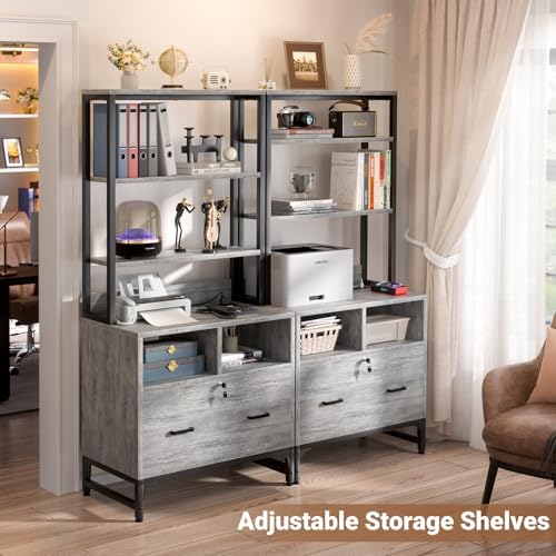 Homieasy File Cabinet with Charging Station for Office - Vertical Filing Cabinet with Lock, Large Drawer & Storage Shelv