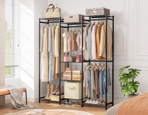 HOMIDEC Wardrobe Closet, 4 Hanging Spaces Portable Clothes Rack for Bedroom & Cloakroom, Free Standing Organizer with Du