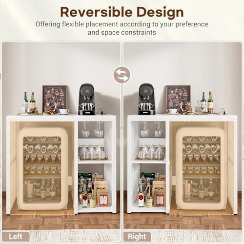 Homieasy Mini Fridge Bar Cabinet with Power Outlet – Coffee Bar Stand with Microwave Shelf & Wine Rack for Kitchen, Dorm
