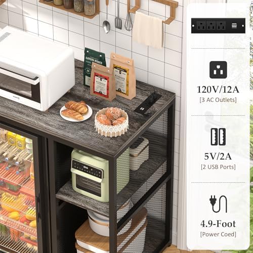 Homieasy Mini Fridge Bar Cabinet with Power Outlet – Coffee Bar Stand with Microwave Shelf & Wine Rack for Kitchen, Dorm