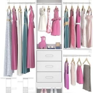 4FT Closet Organizer System with 3 Adjustable Shelves & Fabric Drawers - Perfect for Small Spaces, Flexible Clothes Rack
