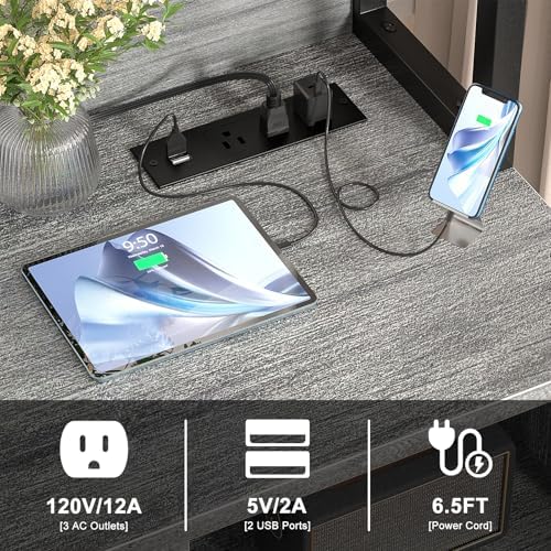 Homieasy File Cabinet with Charging Station for Office - Vertical Filing Cabinet with Lock, Large Drawer & Storage Shelv